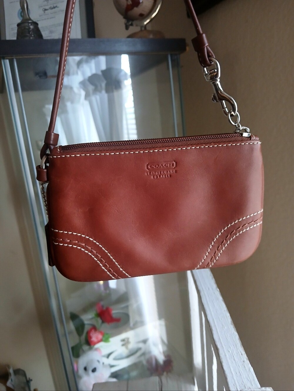 Cute Coach Brown Pebbled Leather Wristlet Clutch